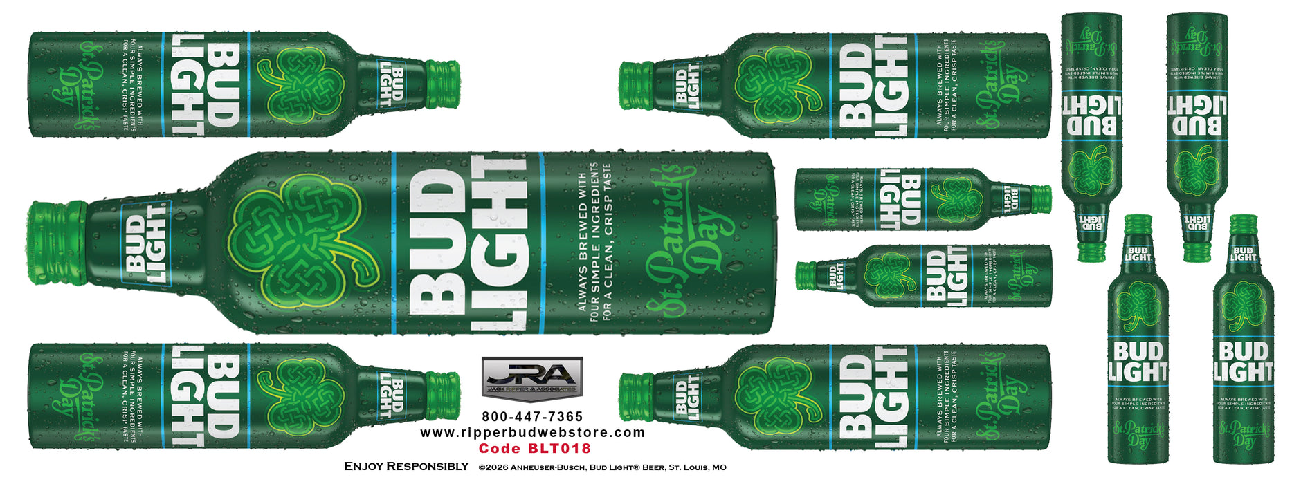 Bud Light St Patricks Day Aluminum Bottle Wall Graphic Sheet 18" x 48"