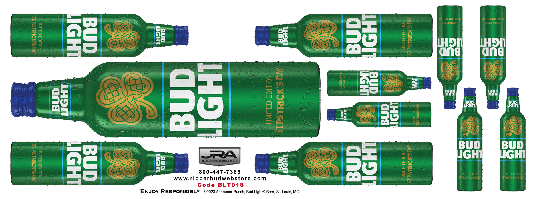 Bud Light St Patricks Day Aluminum Bottle Wall Graphic Sheet 18" x 48"